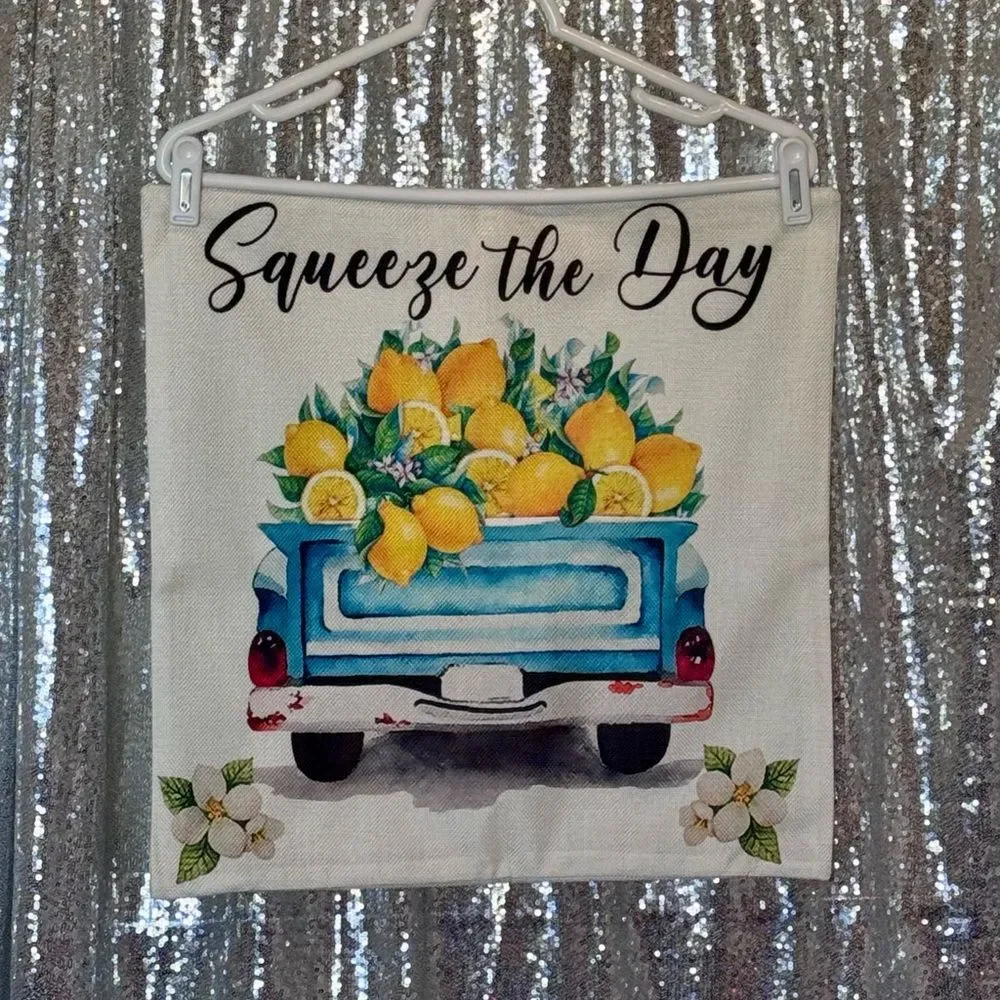 New Pair of Lemon Squeeze The Day Pillow Covers 18 by 18